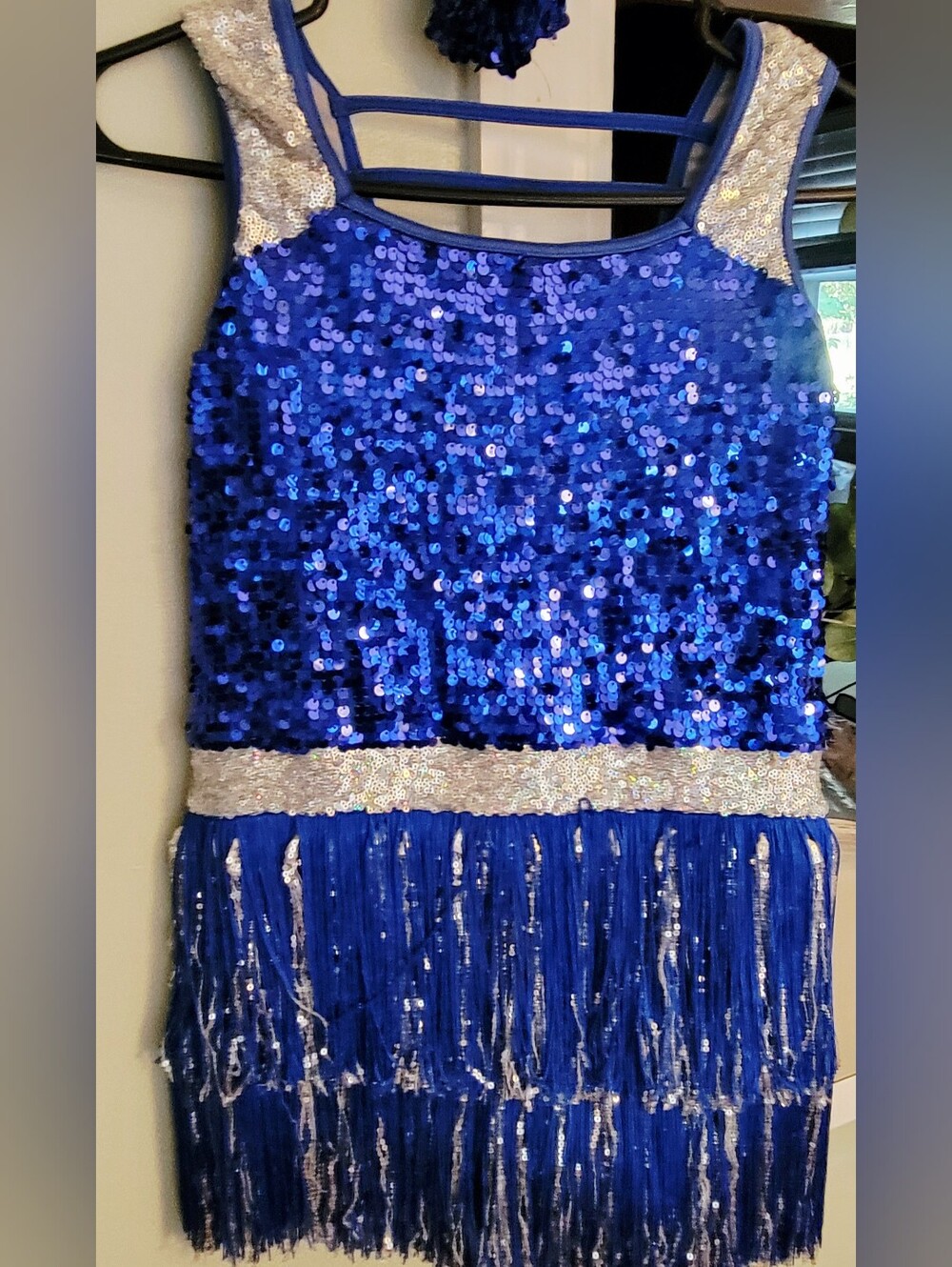 Girls Blue Sequin Fringe Costume Dress -